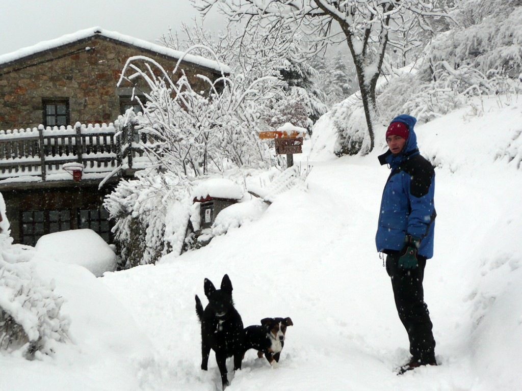 Un jour de neige à la ferme des Genêts, à Arlebosc ,07410, Ardèche.
